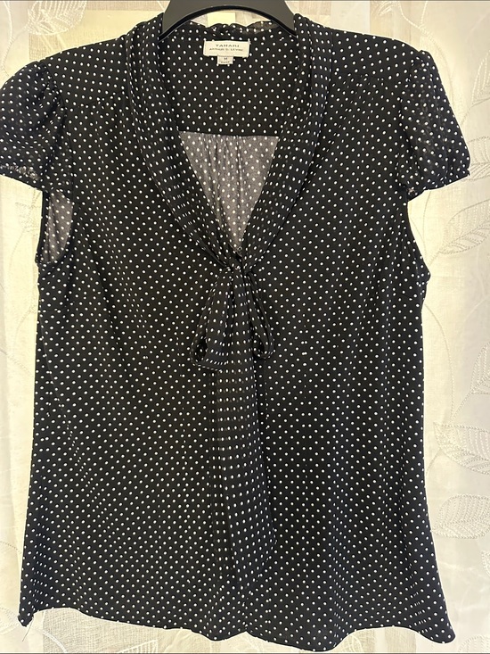Tahari Tops - Tahari Black & White Polka Dot Tie-Front Blouse